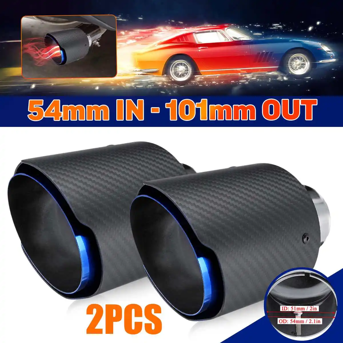 

54mm-101mm Glossy Matte Carbon Fiber Exhaust Pipe Burnt Blue Muffler Tip Exhaust System Universal For VW/Audi/Benz/BMW