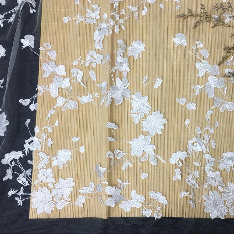 Белая Цветочная вышитая Свадебная кружевная ткань свадебная Тюлевая сетчатая