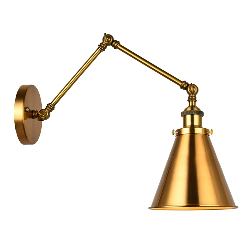 

Настенное бра в стиле индастриал, настенная лампа в виде конуса из латуни с регулируемым рычагом для помещений, домашняя фотолампа, коридор