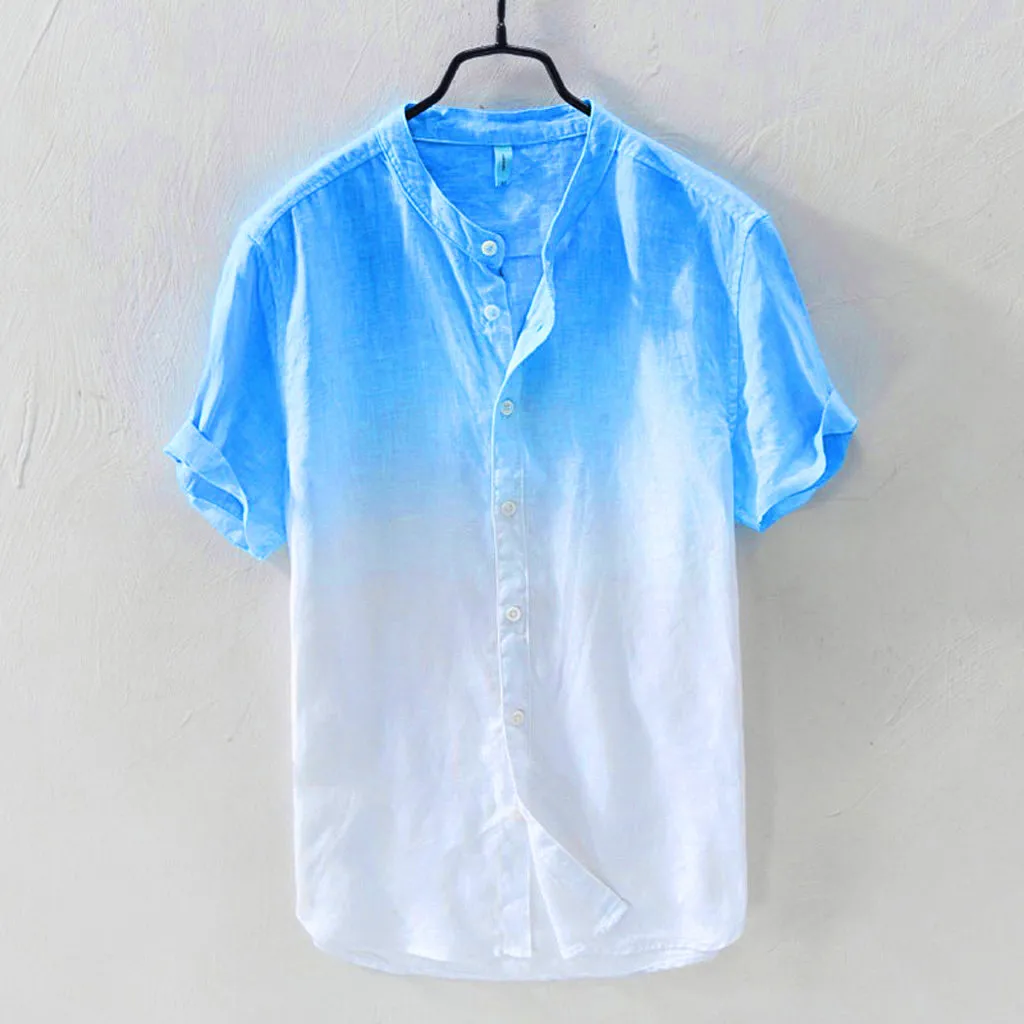 

Collar Hanging Cotton Summer Thin Gradient Breathable Men's And Shirt Dyed Cool Men Shirts Mens 60s Retro Clothes
