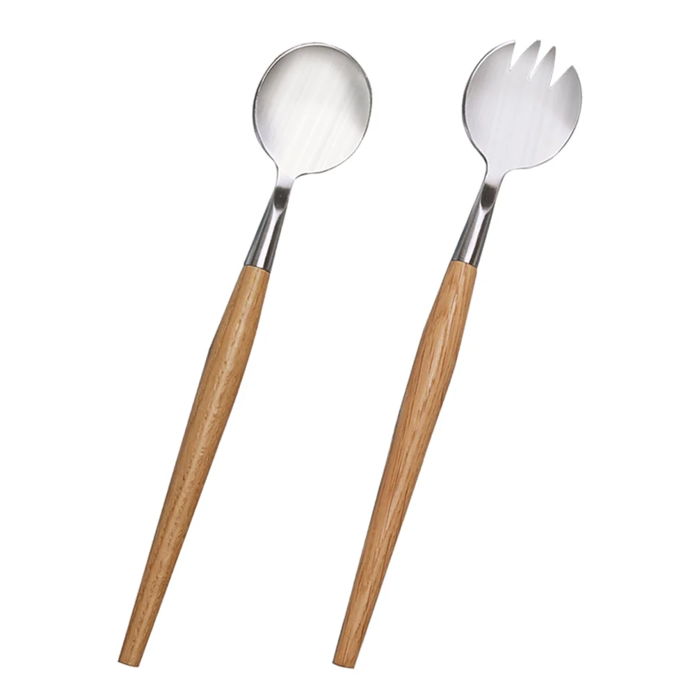 

Fork Spoon Saladset Serving Spoons Kitchen Utensils Dinner Teaspoons Server Servers Tongs Wood Handle Cooking