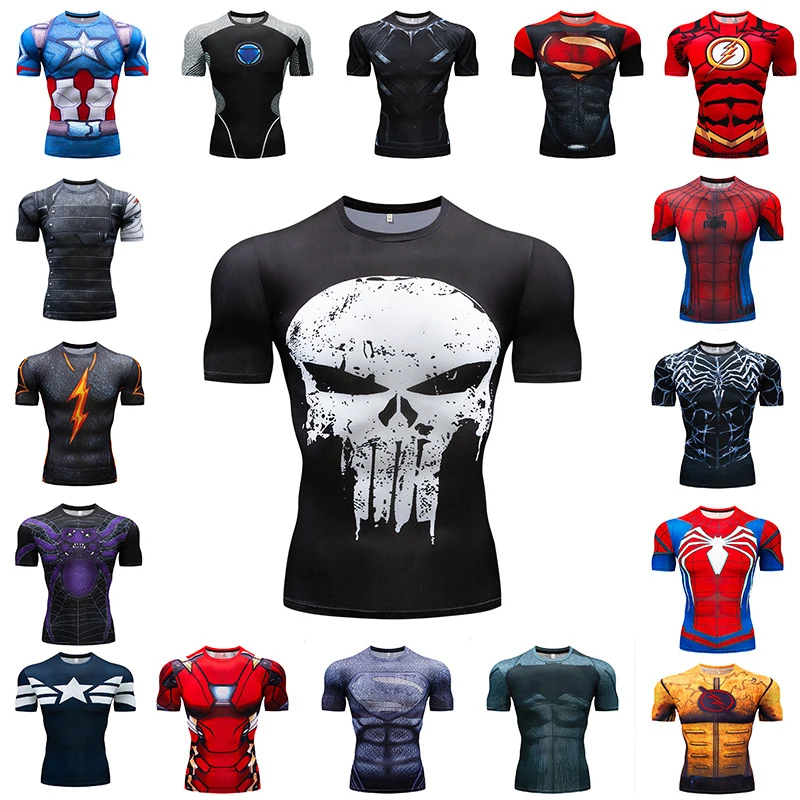 

Compression Running T-shirt Men Printing Short Sleeve Sport Acitve Wear for Male Gym Clothing Fitness Bodybuilding Workout Tops