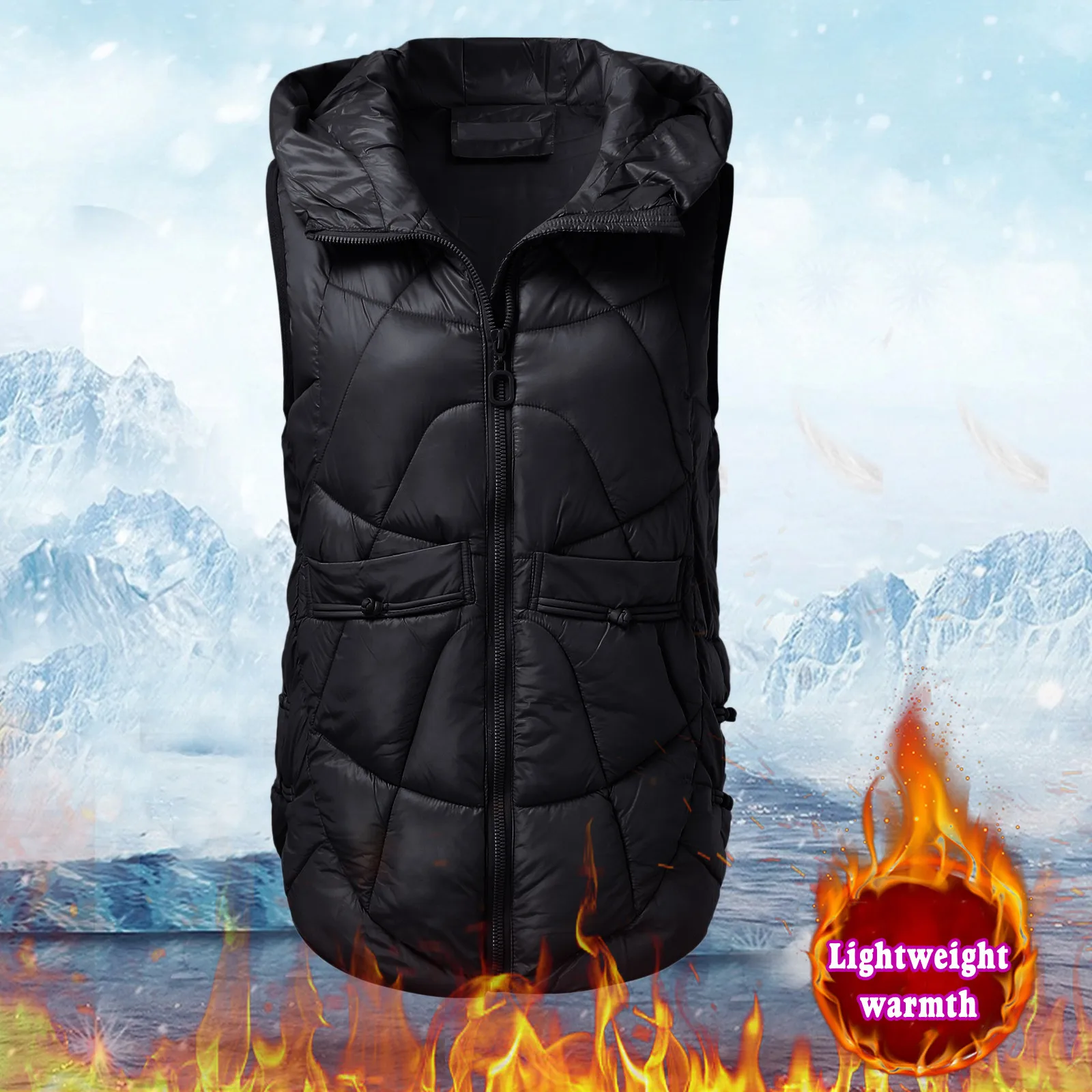 Womens Hooded Short Down Vest Full Zip Sleeveless Vest Fashionable Coats Jacket Women Casual Winter Wear Down Coat Female