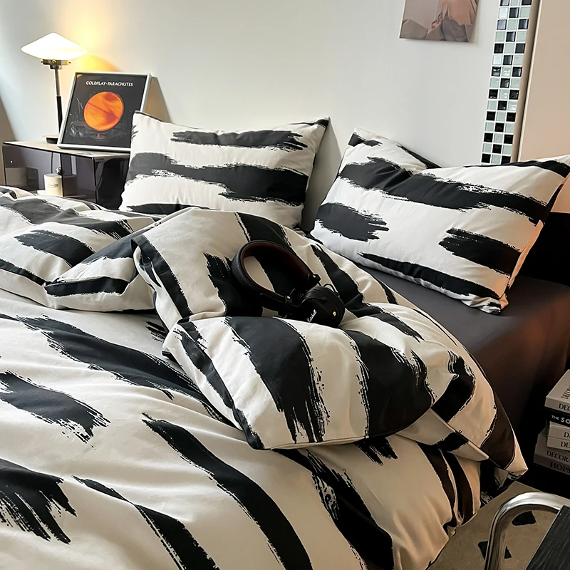 

Black Series Print King Queen Twin Full Sizes Bedding Sets Pure Cotton Bedclothes Pillowcases Bed Linens Bedding Flat Sheet Set