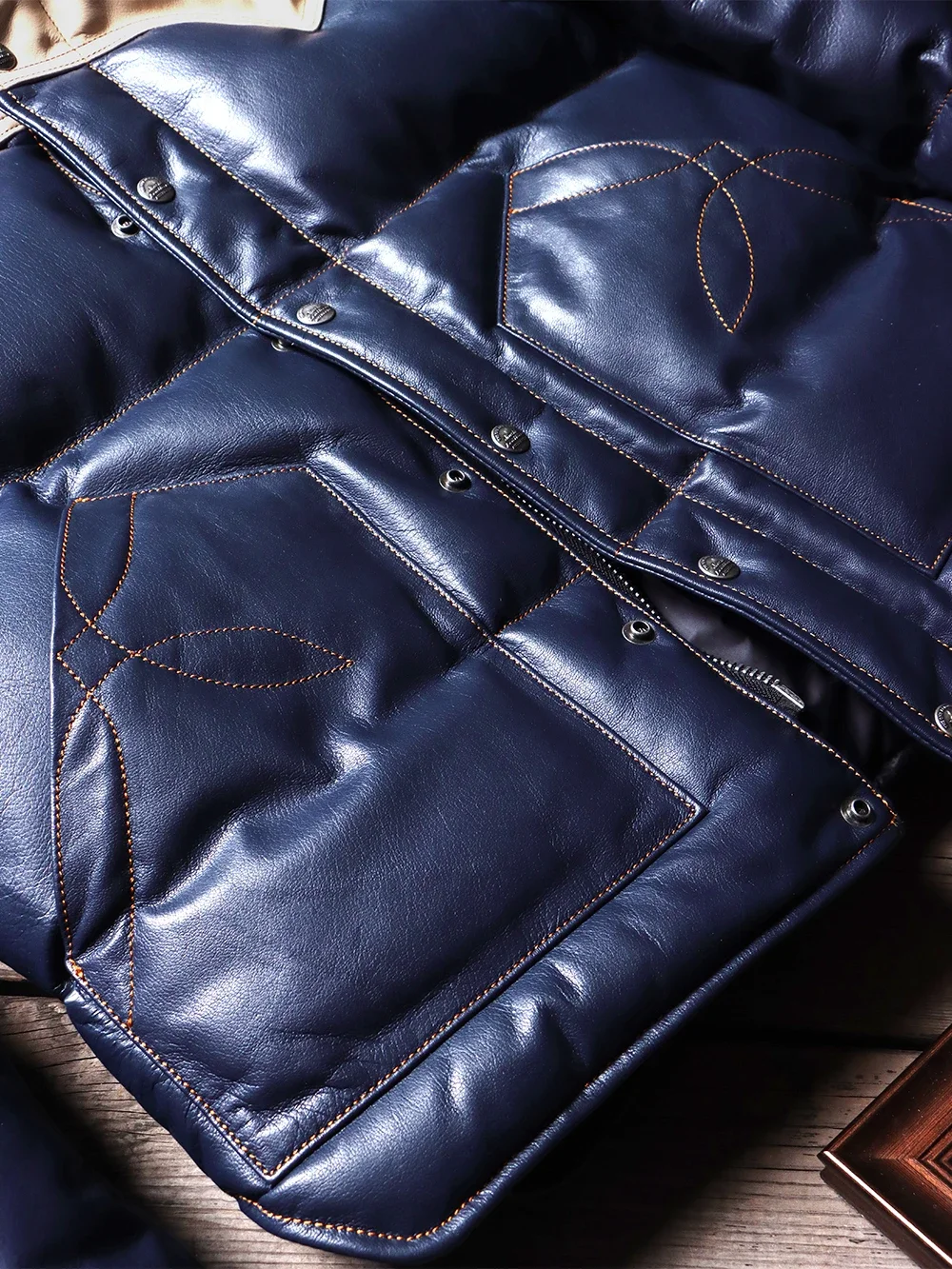 Мужской винтажный теплый пуховик из козьей кожи с тупой бритвой натуральной