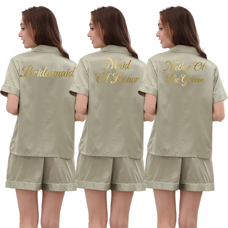 

Пижамный комплект Женский, Шелковый Атласный пижамный комплект для свадьбы, невесты, подружки невесты, пижама с коротким рукавом, зеленый пижамный комплект