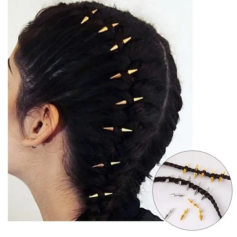 Фото 5pcs Set Spiked клипы для волос Панк хип-хоп рок стиль украшения для волос край волос бунки Dreadlock клипы для волос галстуки фиксационные кольца №3