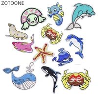 zotoone iron on patch cartoon fish embroidery stickers for kids patches for clothes applique diy sew on tortoise dolphin badge h