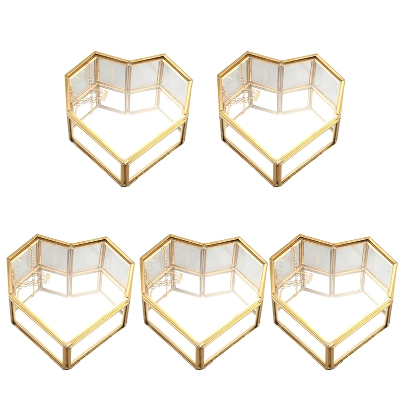 

5X Flip Love Heart Shaped Geometric Glass Jewelry Box Glass Ring Box Exquisite Unique Wedding Jewelry Box Ring