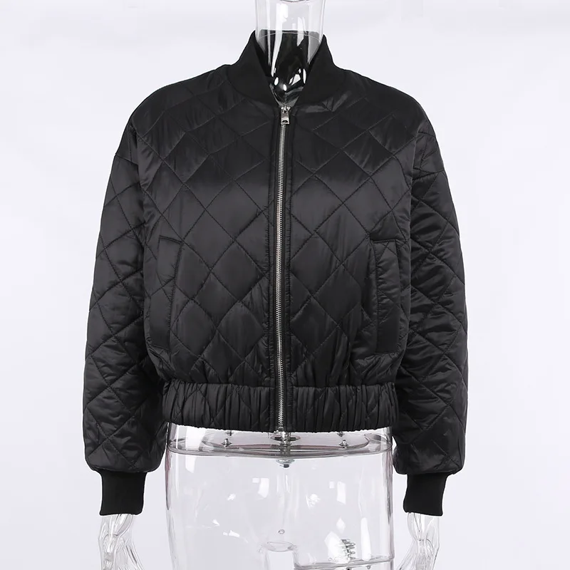 Women's Winter Jacket Argyle Pattern Short Parkas 2022 Female Warm Outerwear Stand Collar Zip Down Jacket Quilted Coats Black