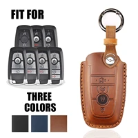 leather key case cover for ford fusion mustang explorer f 150 f 250 f 350 2017 2018 remote key case fob shell cover skin holder