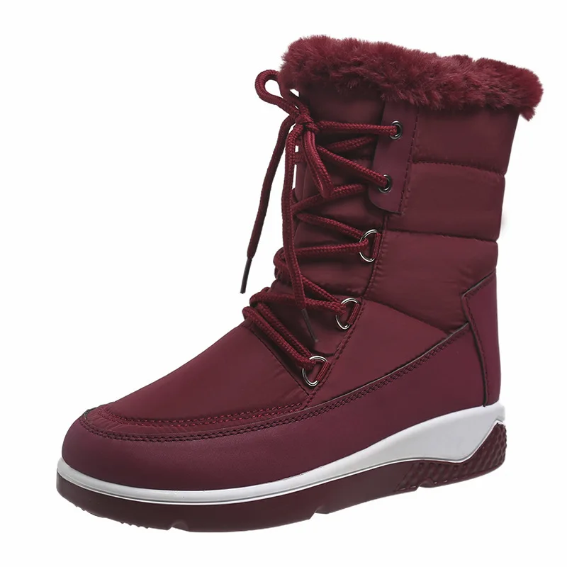 2022 New Women's Snow Boots Winter Cotton Boots Women's Shoes Mid-tube Plus Velvet Thick Warm Cotton Shoes Flat Lace Down Boots