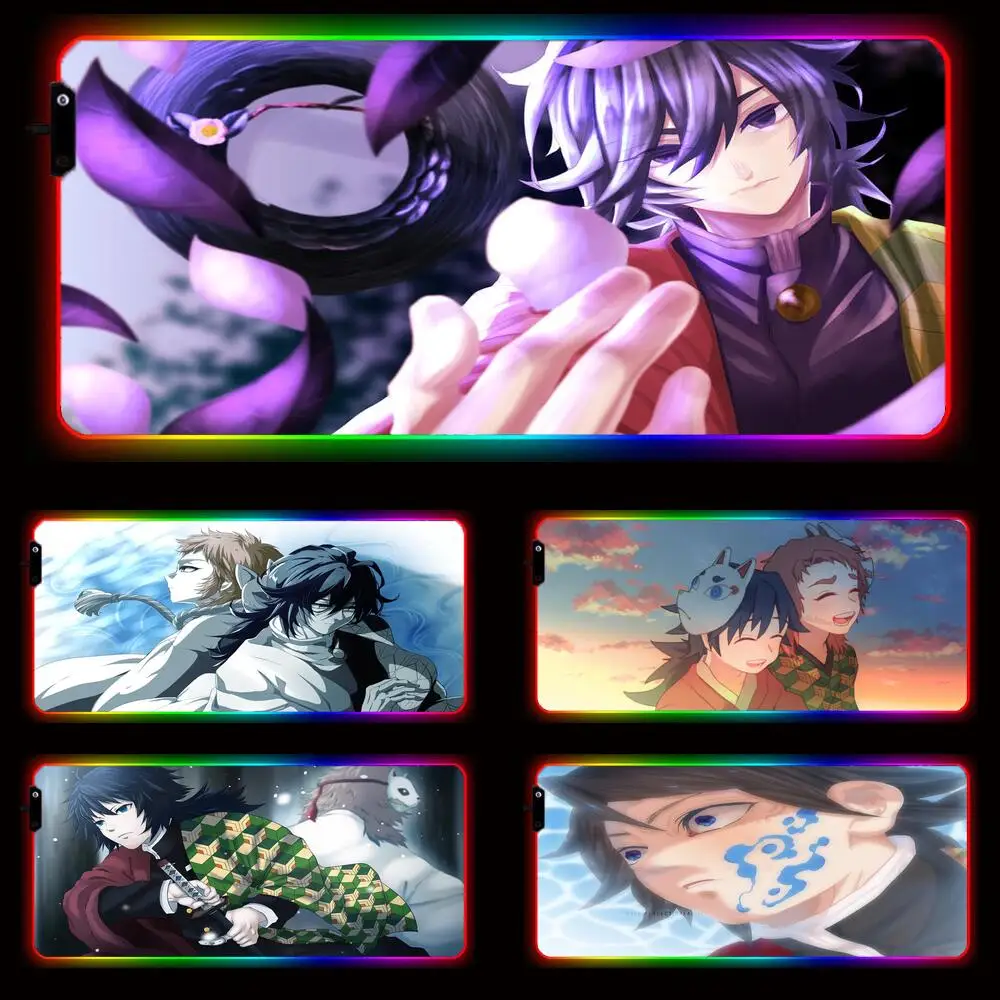 

Giyuu Tomioka Bandai Аниме светодиодный коврик для мыши геймеры декорация игровой Настольный коврик RGB коврик для мыши XXL игровые аксессуары Varmilo кла...