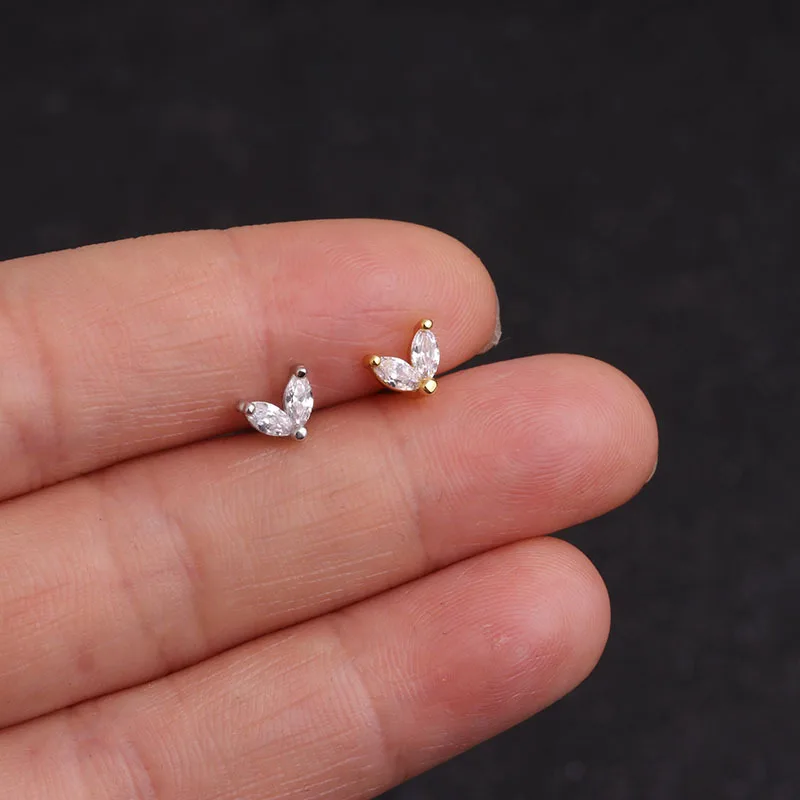 2 шт. серьги-гвоздики из нержавеющей стали с цветком и цирконием для женщин