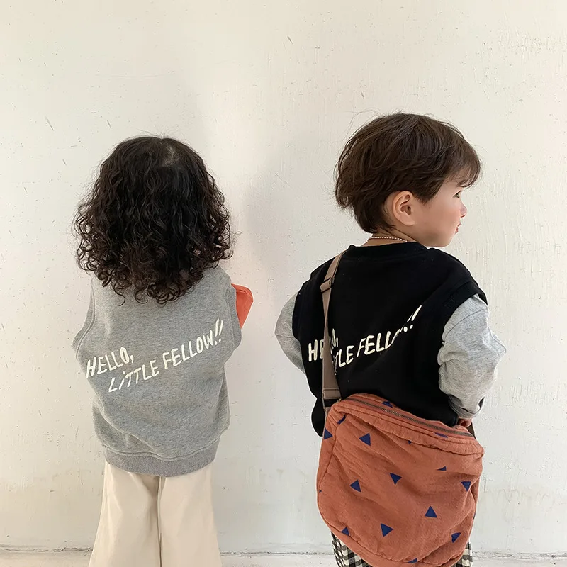 

Spring summer Girls letters print waistcoats fashion boys loose casual cotton Vest