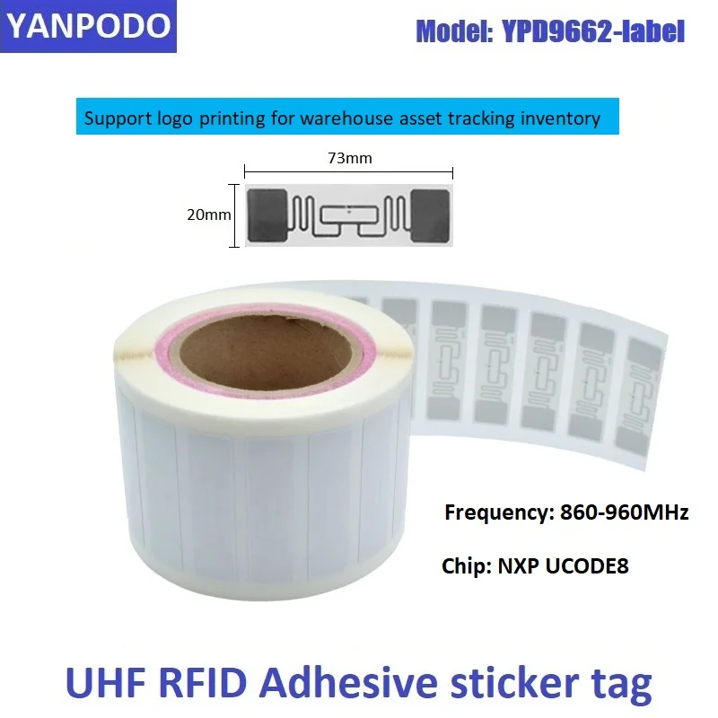 

100pcs UHF 860-960MHz UHF RFID Tag Yanpodo 9662 U8 Chip ISO18000-6C Passive 860-960MHz Sticker Label for Warehouse Management