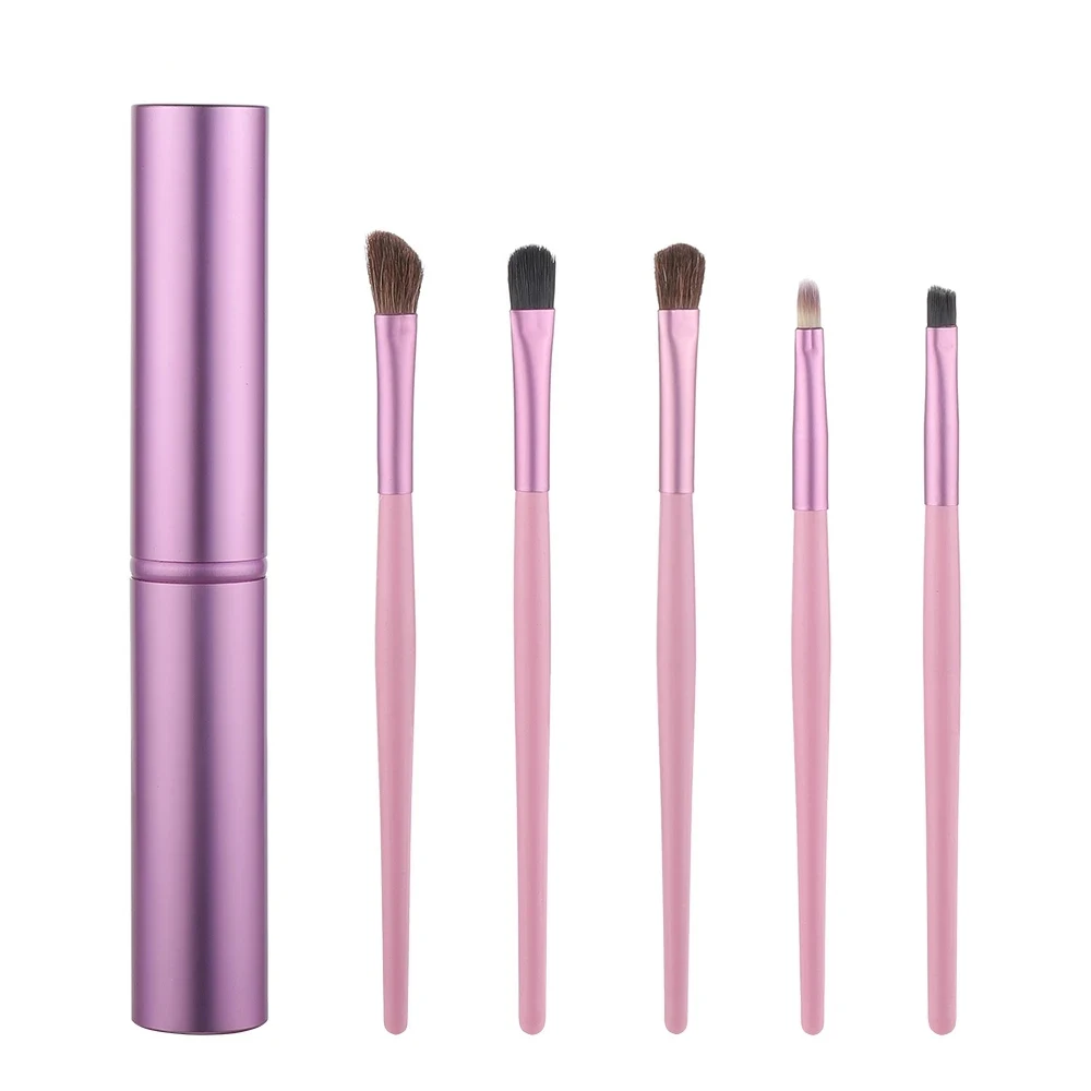 

5Pcs Travel Makeup Brush Set Portable Aluminum Tube Mini Eye Brush Eyeliner Eyeshadow Somked Make Up Brushes Set