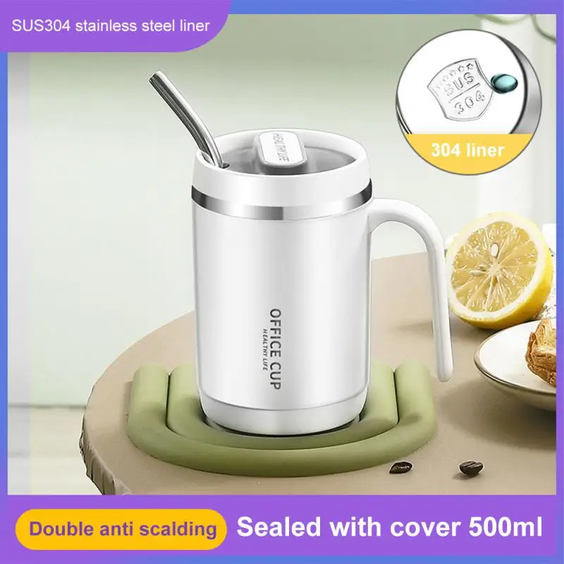 

500ml Thermos Mug With Straw Stainless Steel Thermal Insulation Bottle Thermal Water Bottle Tumbler Large Capacity Thermocup