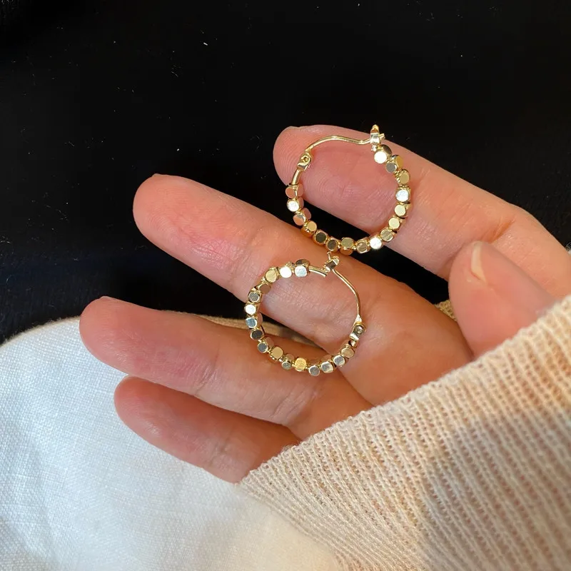

Vintage Hong Kong Style Simple Gold Small Square Circle Earrings For Women Korean Fashion Earring Birthday Party Jewelry Gifts