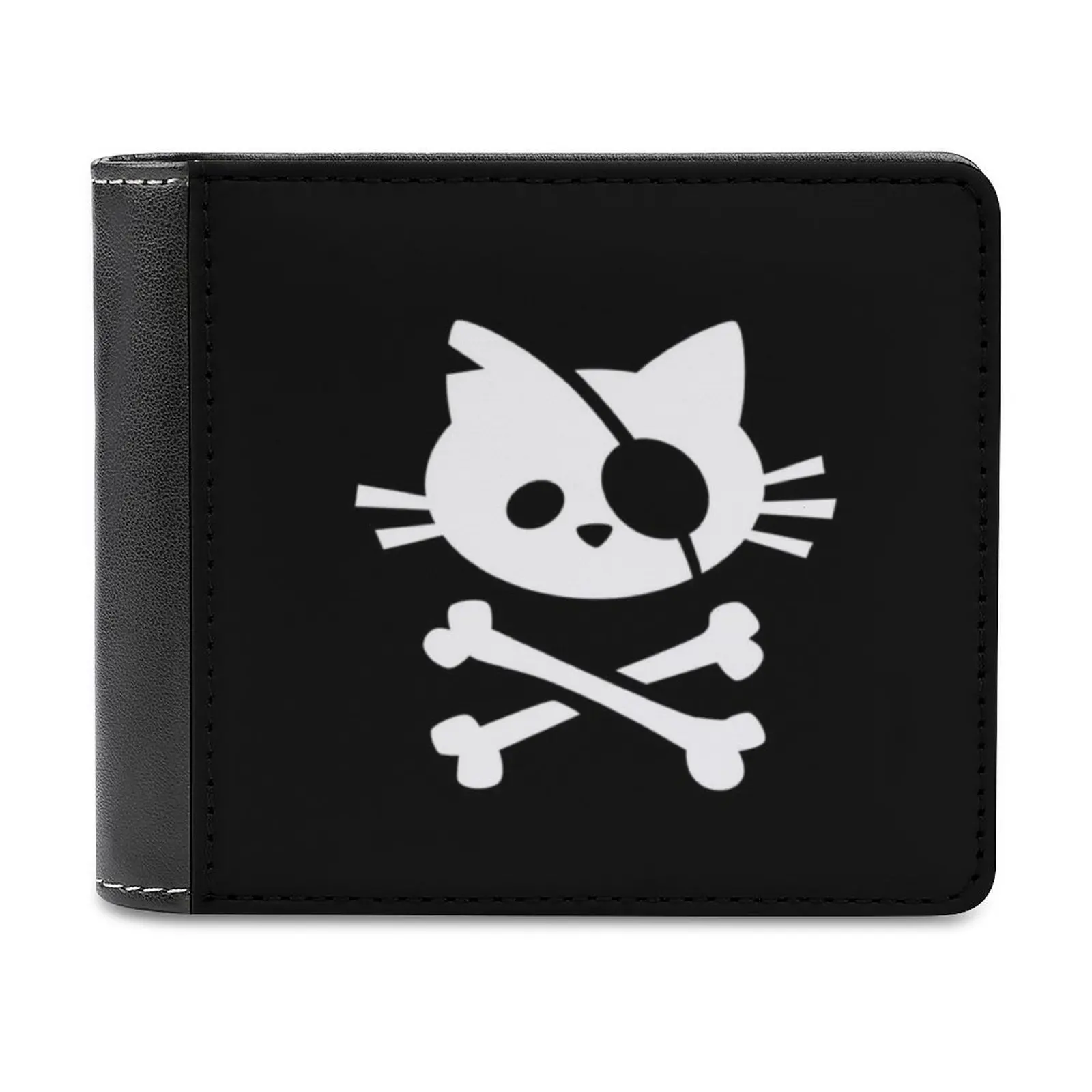 

Cute Pirate Cat Skull And Crossbone Leather Wallet Men's Wallet Purse Money Clips Pirate Pirates Cat Cats Funny Humor Humorous