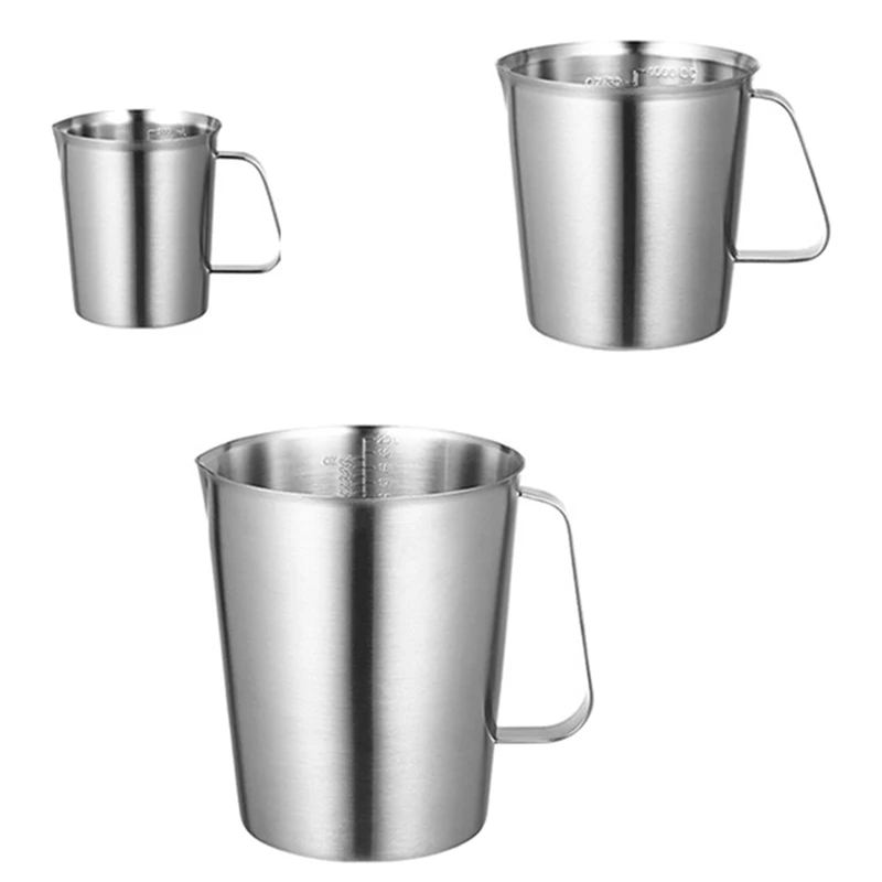 

Beststainless Steel Measuring Cups 3 Pack Measuring Pitcher With Handle Measuring Cup With Markings For Latte Art Container
