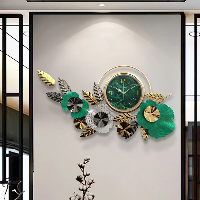 Роскошные бесшумные настенные часы Креативные 3D железные листья художественный