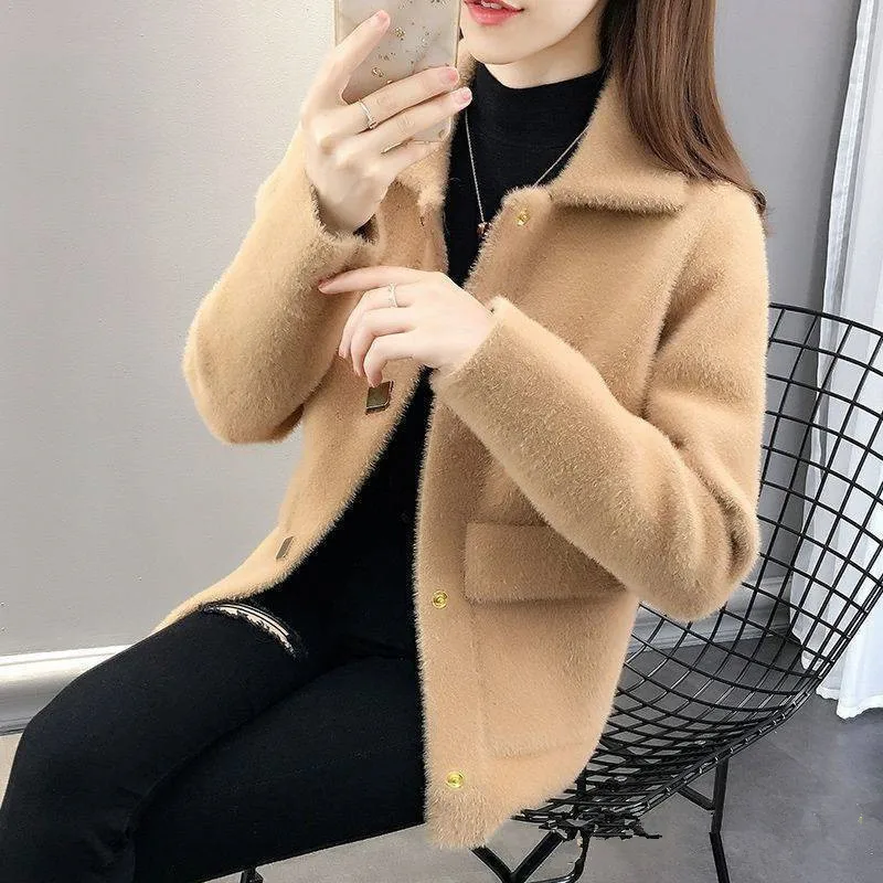 

2023Casual tweed coat, Autumn New Knitted Mink Fleece Cardigan Short Fashion Network Red Imitation Mink Fleece Women's Sweater C