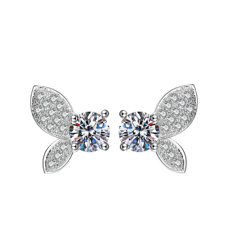 

Popular Earrings Jewelry Shiny Crystal Korean Style Real 925 Sterling Silver Butterfly Pattern Stud Earrings Female