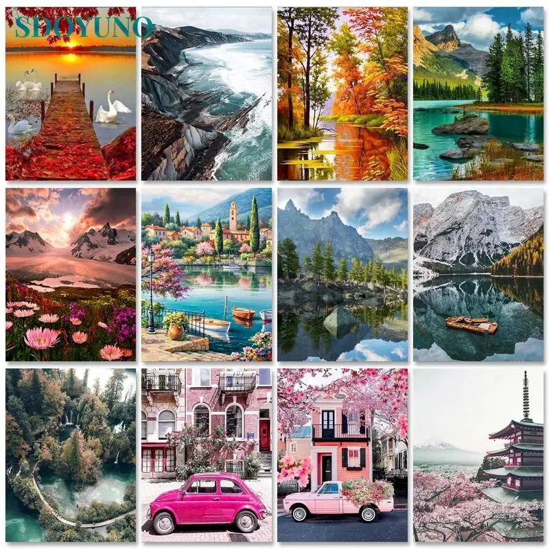 

SDOYUNO 60x75cm Painting by numbers On canvas Picture Paint Scenery Coloring by numbers Adults crafts Landscape Home decor