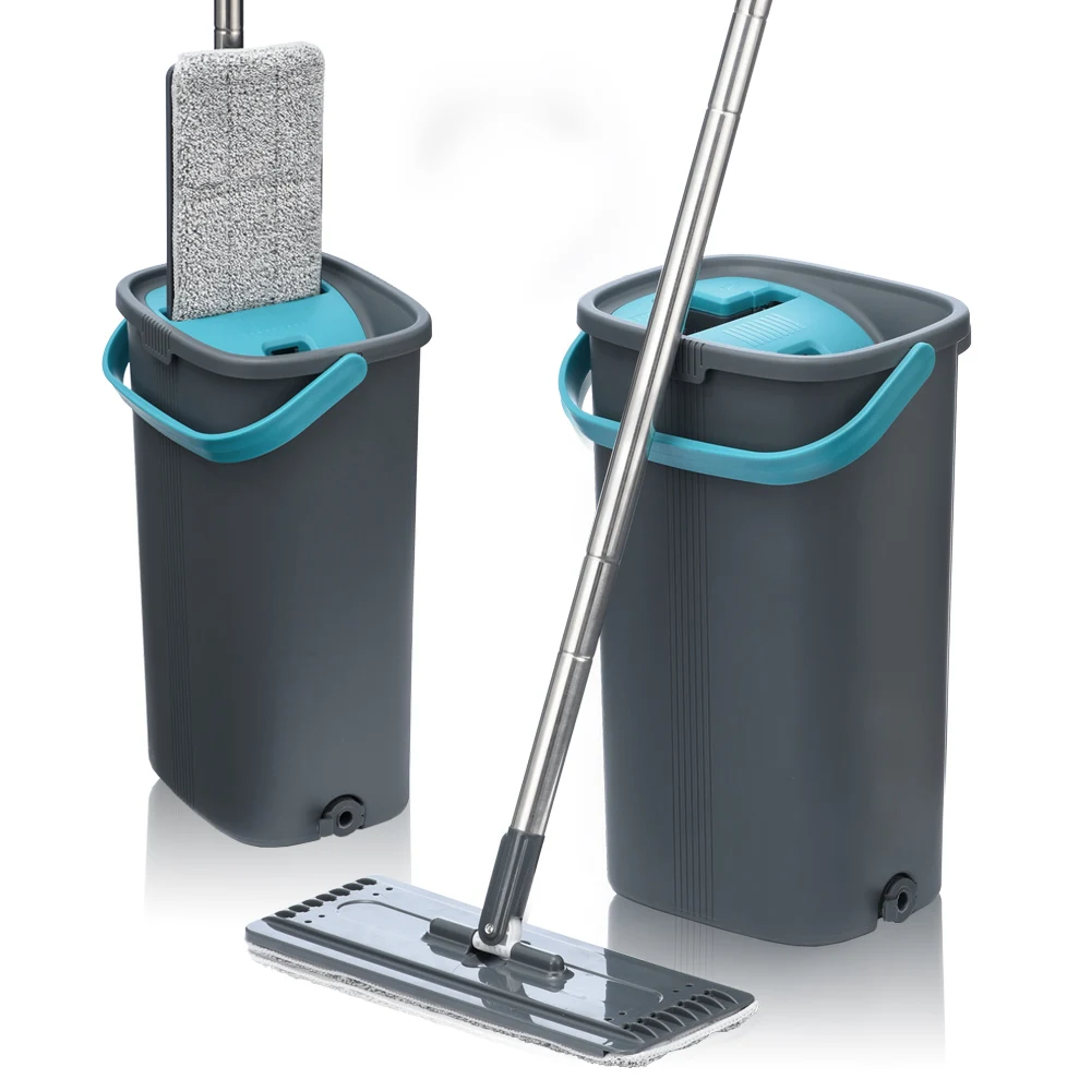 

Microfiber Flat Squeeze Mop Bucket for Floor Cleaning 360 Rotated Head Self-Wringing Mop Bucket System with 4 Reusable Mop Pads