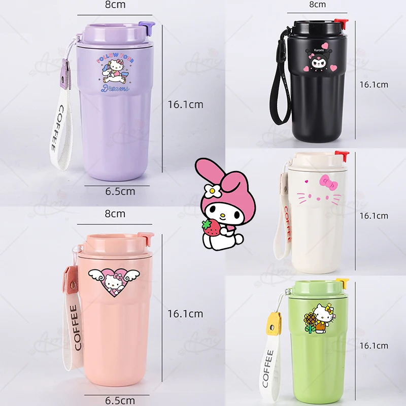 

Anime Hello Kitty Insulated Cup Kuromi Coffee Stainless Steel Student Male Female Portable Water Cup Outdoor Rope Carrying Cup