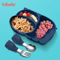 Baby Bowls Plates Spoons Silicone Suction Feeding Food Tableware BPA Free Non-Slip Kid Dishes Hippo Stainless Fork for Kids