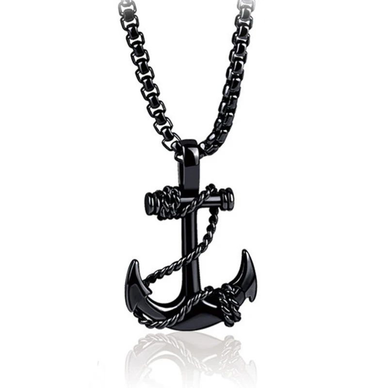 Exquistie Caribbean Pirates Anchor Cross Necklaces for Men Women Pendant Gift Hip Hop Fashion Men Jewelry Anchor Retro Necklaces