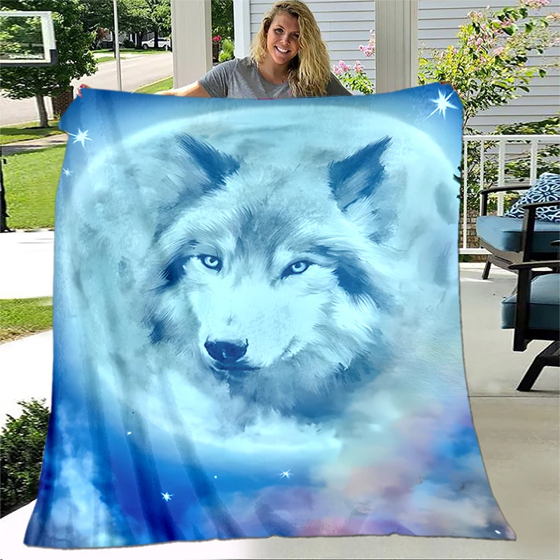 

Art Fantasy Wolf Soft Throwing Cartoon Picnic Blankets Modern Flannel Blanket Gedruckt Bettdecke Geschenk Gift Plush Sofa Bed