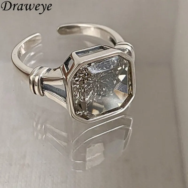 

Кольца Draweye с квадратным цирконием для женщин, серебряный цвет, корейская мода, простые винтажные кольца, Женские базовые ювелирные изделия Y2k