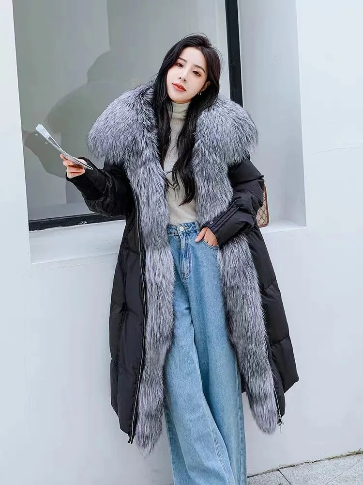 

ANNSIRGRA 2023 Winter Coat for Women 90% Goose Down Long Jacket with Large Real Fox Fur Collar Detachable Woman Overcoat