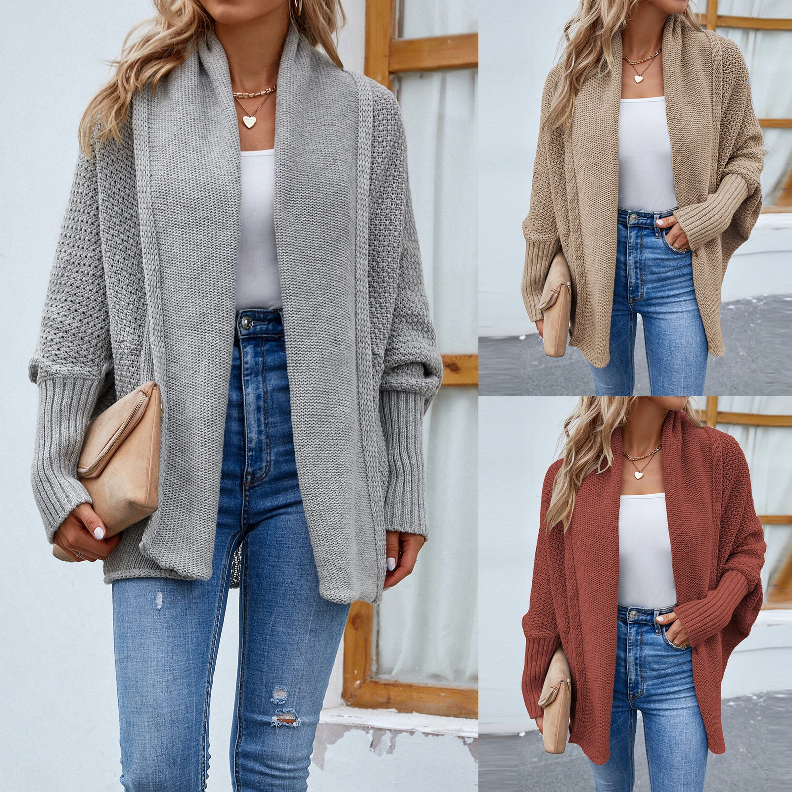 

2023 Winter Thick Warm Poncho Collar Cape Coat Women Vintage Solid Sweater Long Sleeve Knit Cardigan Female Batwing Sleeve Shawl
