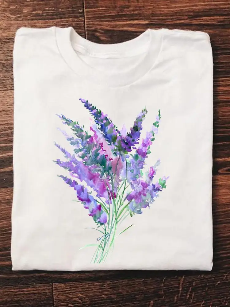 

Футболка женская летняя с коротким рукавом и принтом акварелью и цветами