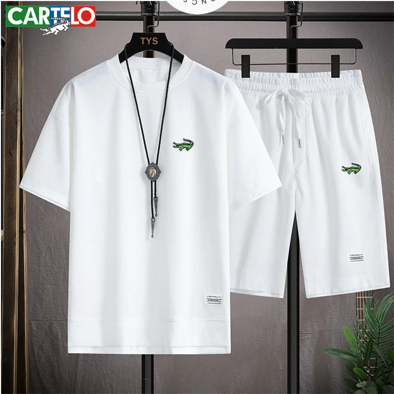 CARTELO Summer Men's 2-Piece T-shirt+Shorts Sportswear Fashion Embroidery Loose Harajuku Style Street Apparel Casual Golf Set