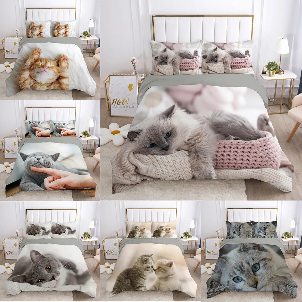 

ZEIMON Cartoon Cat Bedding Duvet Cover Set Bedclothes Lovely Animal Kitten Printed Home Textiles Quilt Cover for Kids Children