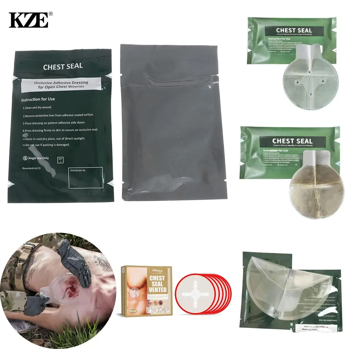 

1/6pcs North American Rescue Hyfin Chest Seal Medical Chest Seal Vented