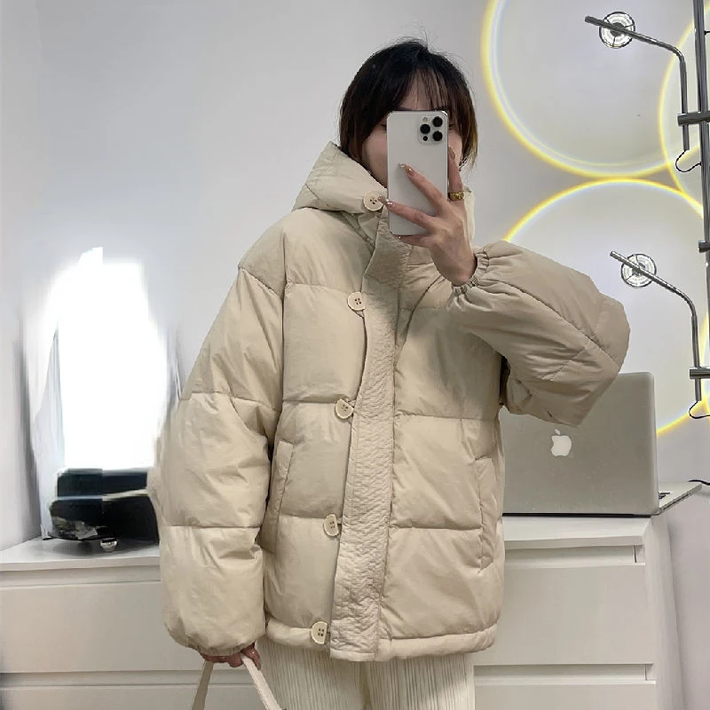 

2022 Winter Women Hooded Down Jacket Casual Long Sleeve Zippers Short Outerwear Female Korean Warm Down Coat Tops Outwear D177