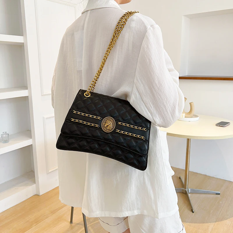

Light Luxury Rhombus Chain Handbag 100% Leather Women's Small Bag 2023 New High-class Versatile One-shoulder Satchels Sac Gg Cc