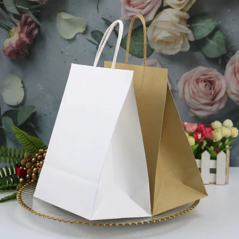 

10pcs Kraft Paper Bag with Handle Cookie Candy Dragee Gift Packaging Bags Wedding Party Decoration Christmas Baby Shower