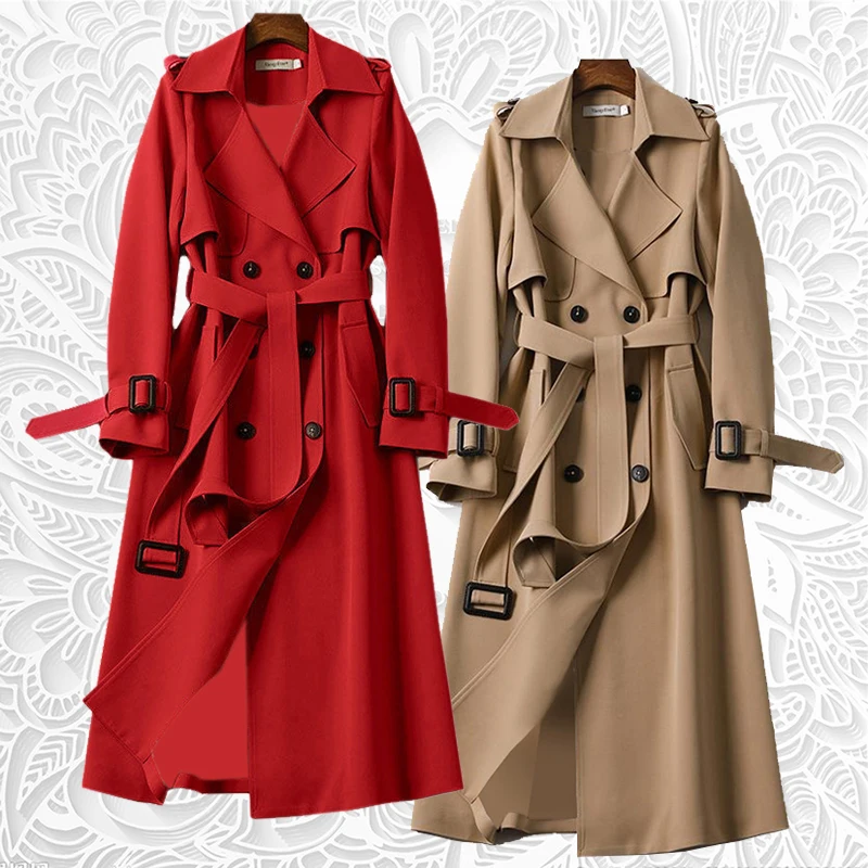 

New 2023 Spring Autumn Trench Coat Woman New Korean Double Breasted Mid Long Women Trench Coat Overcoat Windbreaker Female