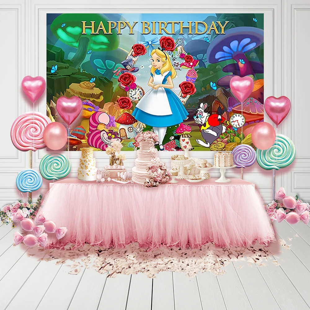 

Alice In Wonderland Backdrop for Party Supplies Wonderland Photo Backgrounds Alice Theme Baby Shower Banner for CakeTable