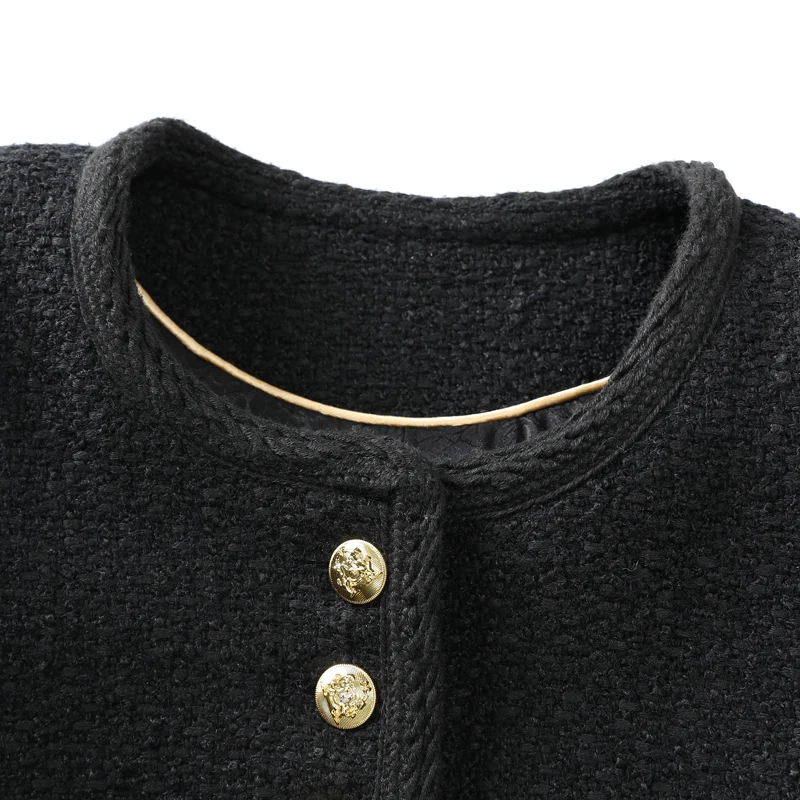 Классическая твидовая куртка на шести пуговицах черно-белая Смешанная шерстяная