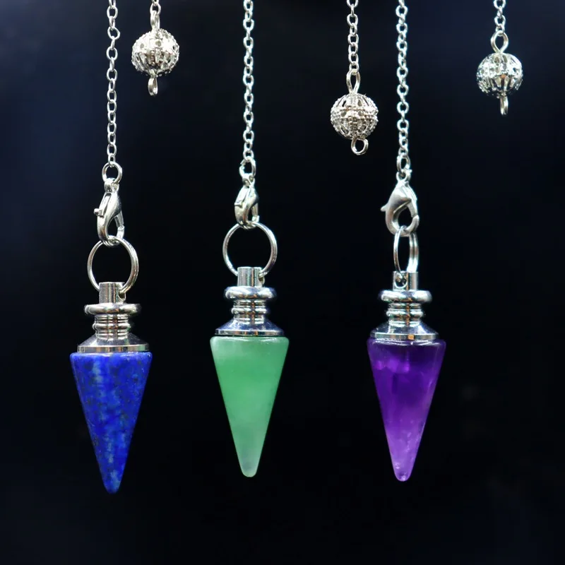 

7-color Cone Column Pendulum Chain Natural Crystal Hexagonal Cone Pendant Amethyst Stone Bullet Quartz Jewelry