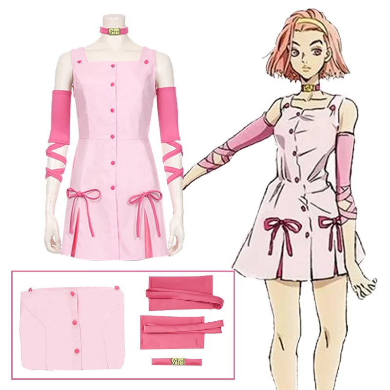 

Aime JoJo Bizarre Adventure Cosplay Costume Reimi Sugimoto Costume Pink Dress for Halloween Carnival Party Crossdressing