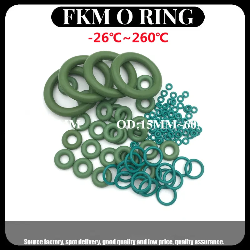 

10Pcs FKM Fluorine Rubber O Ring Sealing Gaskets Thickness CS 4 mm OD 15 ~ 60mm Insulation Oil High Temperature Resistance Green